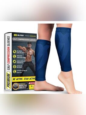 Blitzu Calf Compression Sleeves - Men & Women - Navy